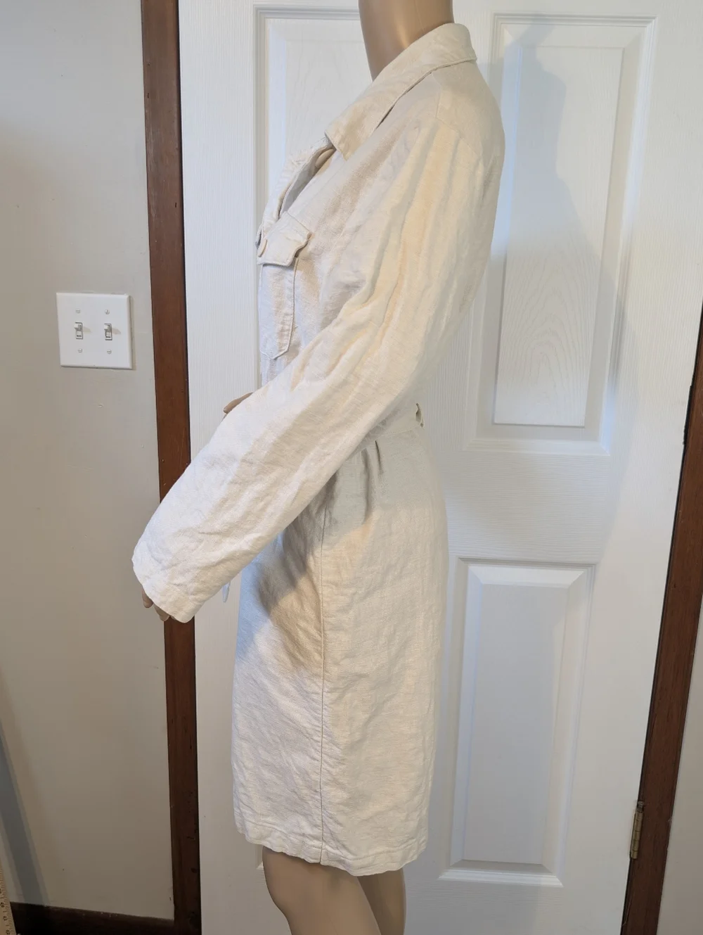 Styleworks Cream Button Down Long Sleeve Tie-Waist Utility Short Romper -sz 4 - Picture 3 of 9